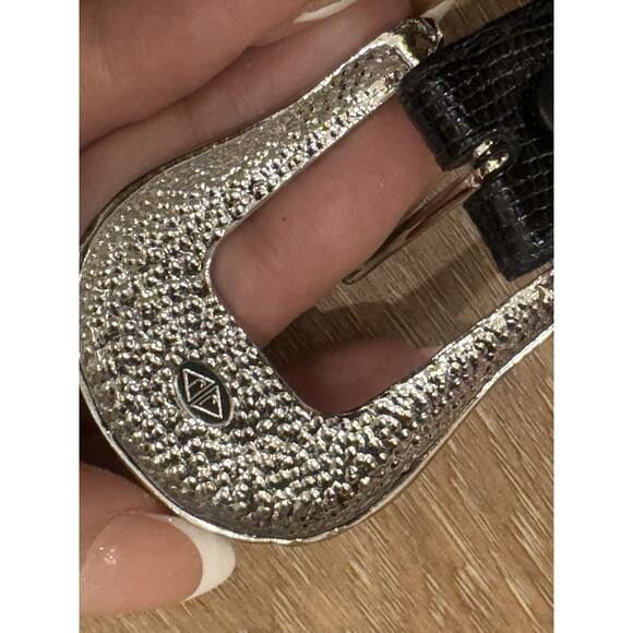 Judith Jack 1990s Black Leather Marcasite Buckle Belt MED Silvertone Western - Picture 5 of 16
